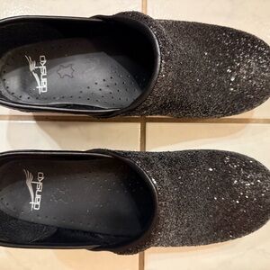 Dansko Black Glitter Slip-On Shoes